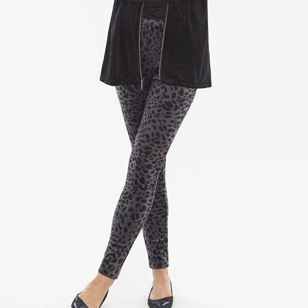 Chico's Velour Animal-Print Legging Pants Gray Black Plus Size 4 20/22 H12256 - Picture 1 of 9